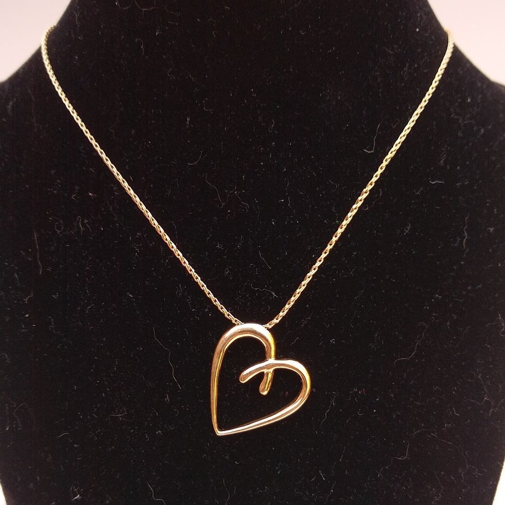 14KSolid Yellow Gold Heart Pendant on Wheat Chain Necklace 18" 10.7 gram